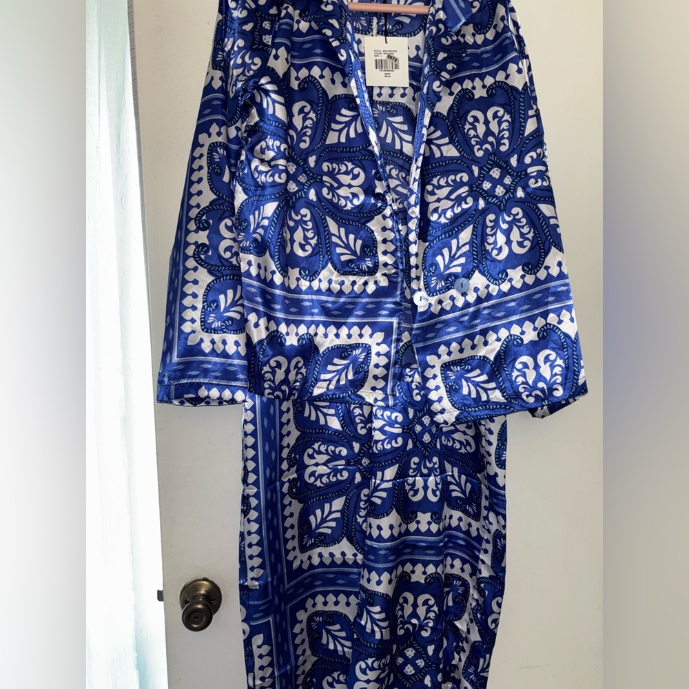 Zara type Blue and White Patterned Pajama Set